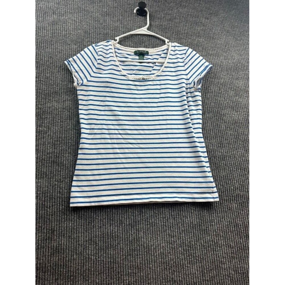 Lauren Ralph Lauren Women's Shirt Med Rope Neckline Blue & White